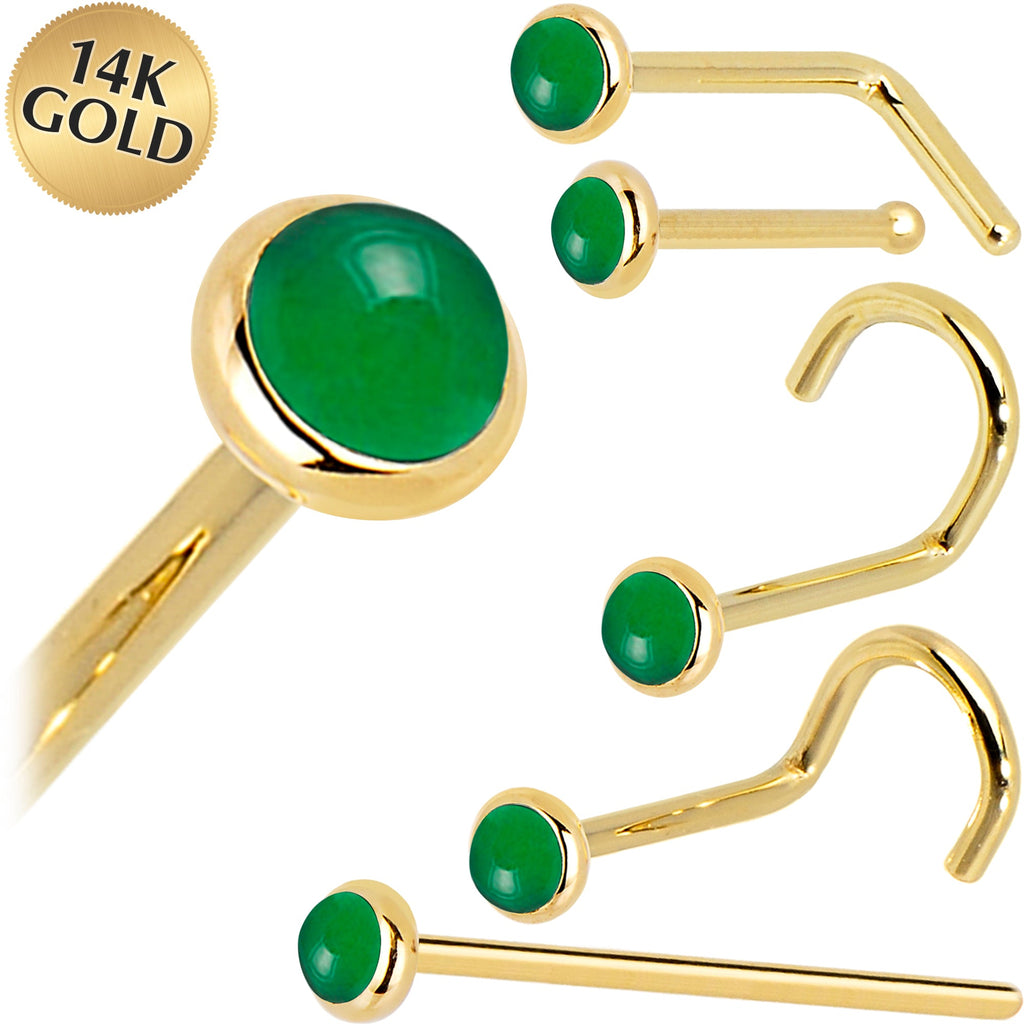 BodyCandy Solid 14K Yellow Gold 2mm Jade Nose Ring — main product shot