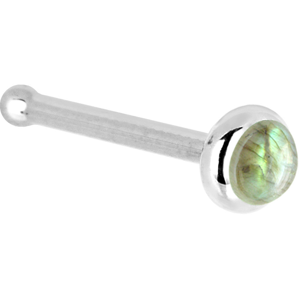 BodyCandy Solid 14K White Gold 2mm Labradorite Nose Ring — detail close-up