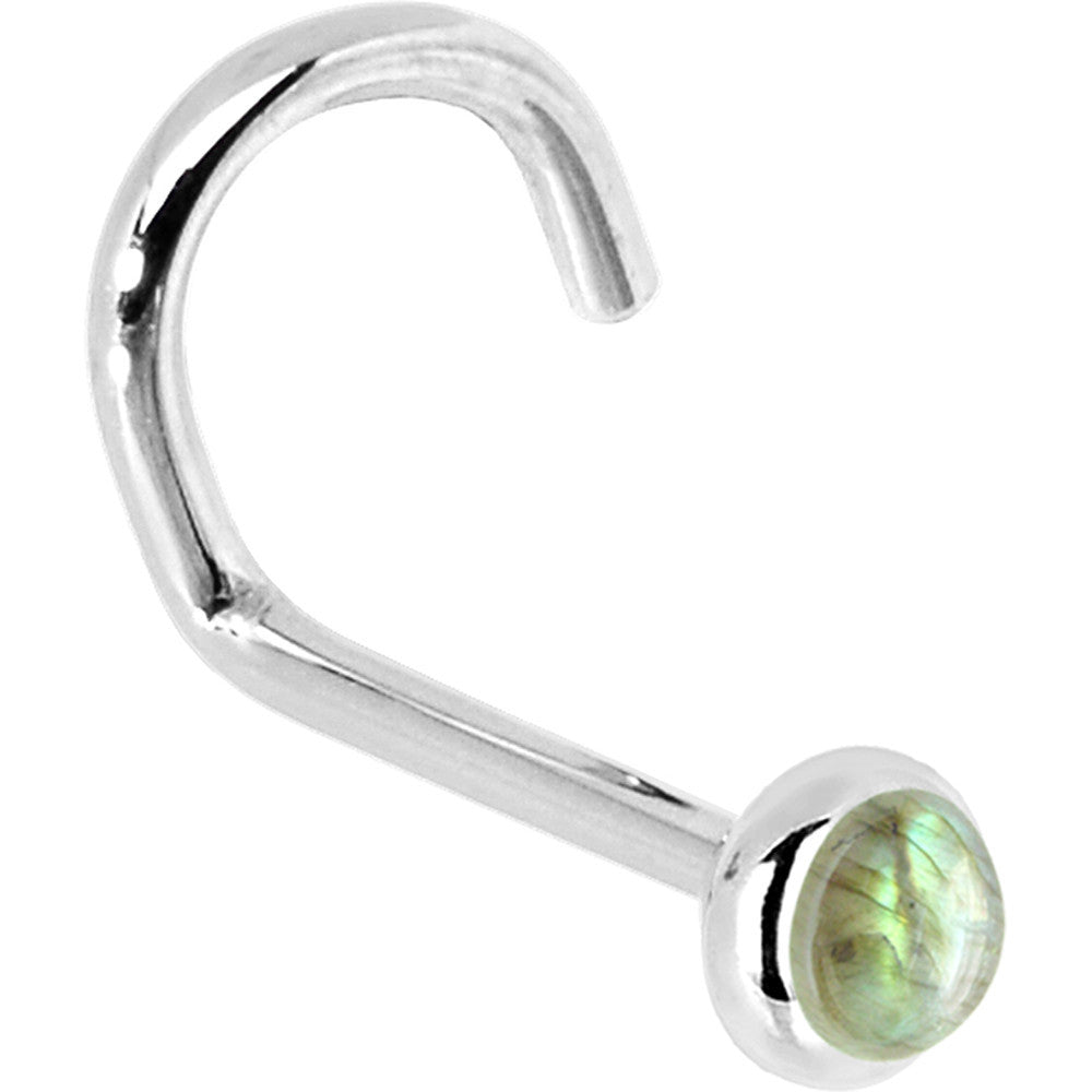 BodyCandy Solid 14K White Gold 2mm Labradorite Nose Ring — back view