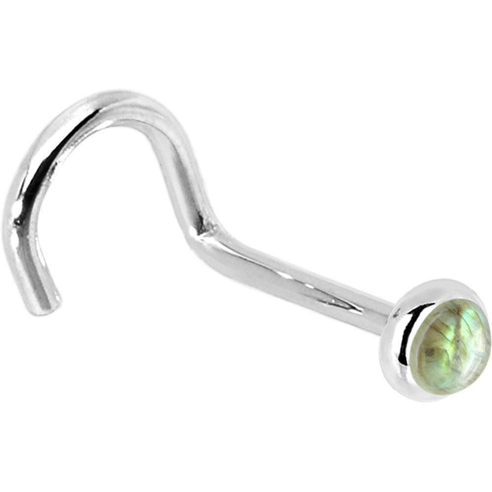 BodyCandy Solid 14K White Gold 2mm Labradorite Nose Ring — alternative angle