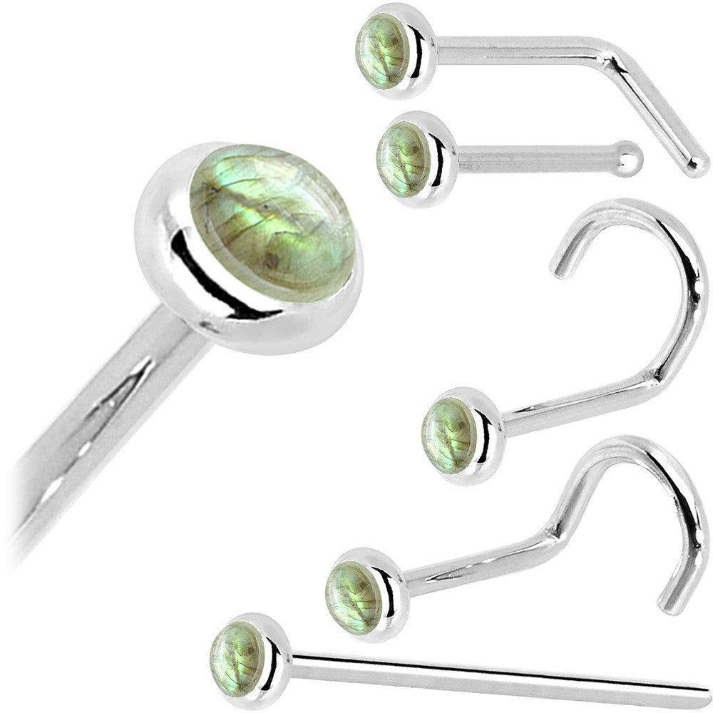 BodyCandy Solid 14K White Gold 2mm Labradorite Nose Ring — size reference