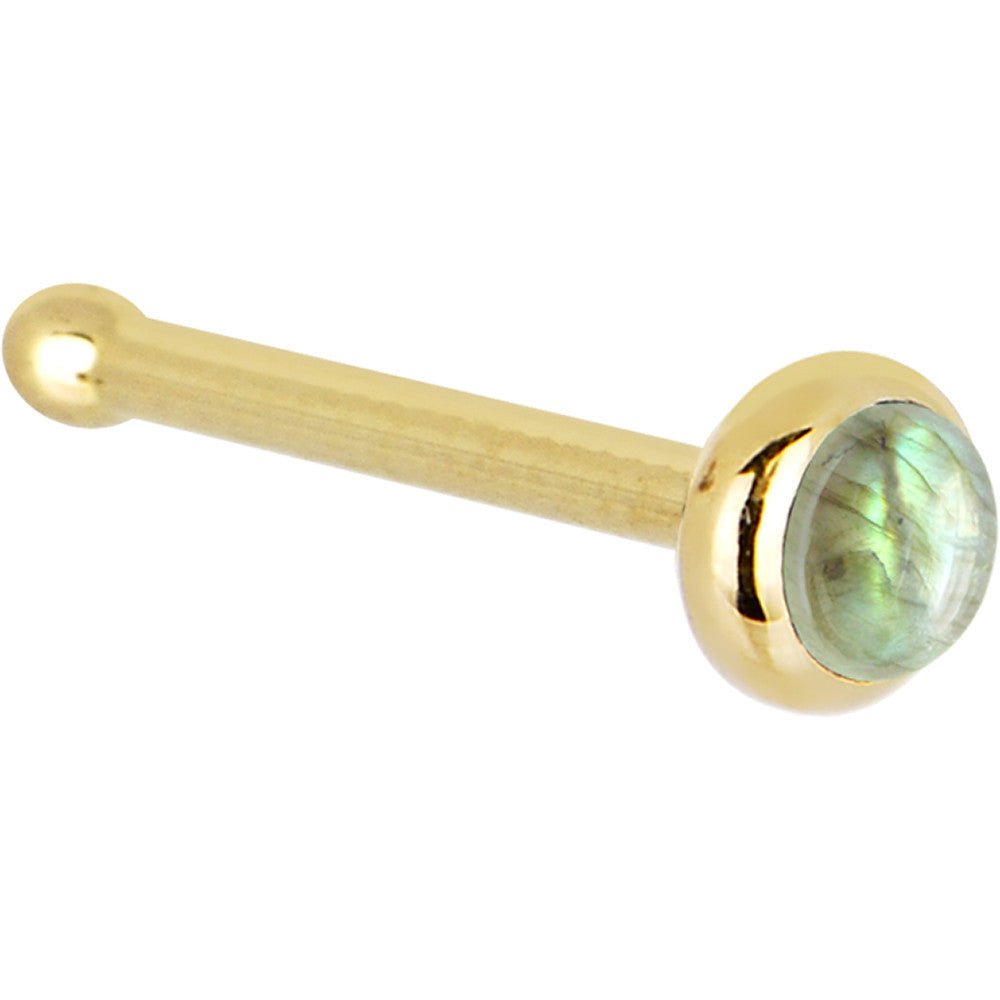 BodyCandy Solid 14K Yellow Gold 2mm Labradorite Nose Ring — detail close-up