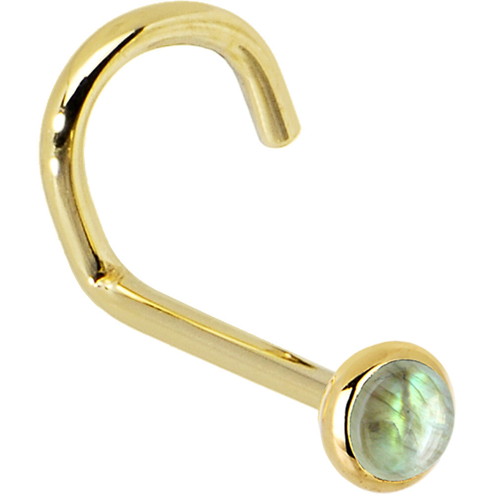 BodyCandy Solid 14K Yellow Gold 2mm Labradorite Nose Ring — back view