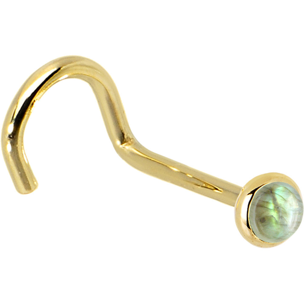 BodyCandy Solid 14K Yellow Gold 2mm Labradorite Nose Ring — alternative angle