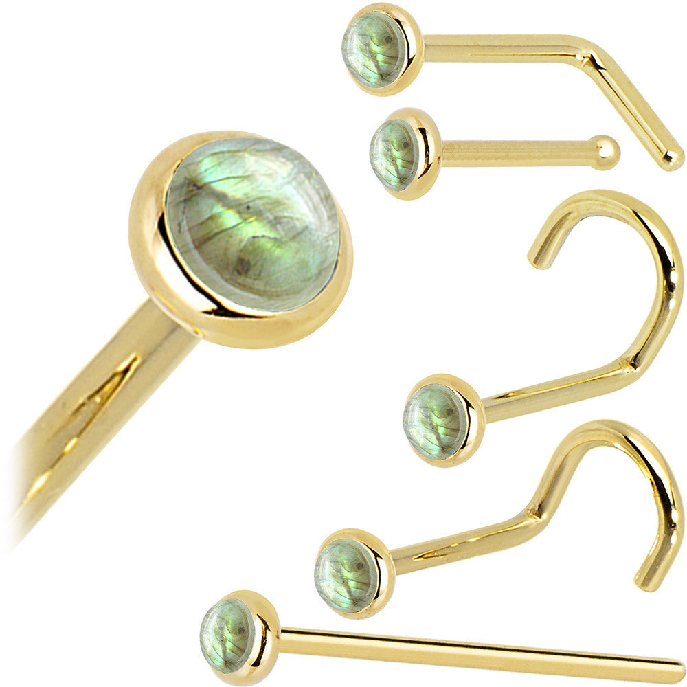 BodyCandy Solid 14K Yellow Gold 2mm Labradorite Nose Ring — size reference