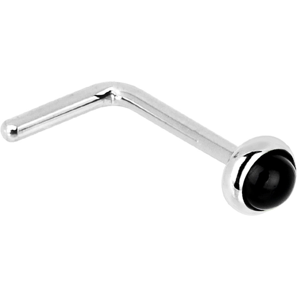 BodyCandy Solid 14K White Gold 2mm Onyx Nose Ring — side view