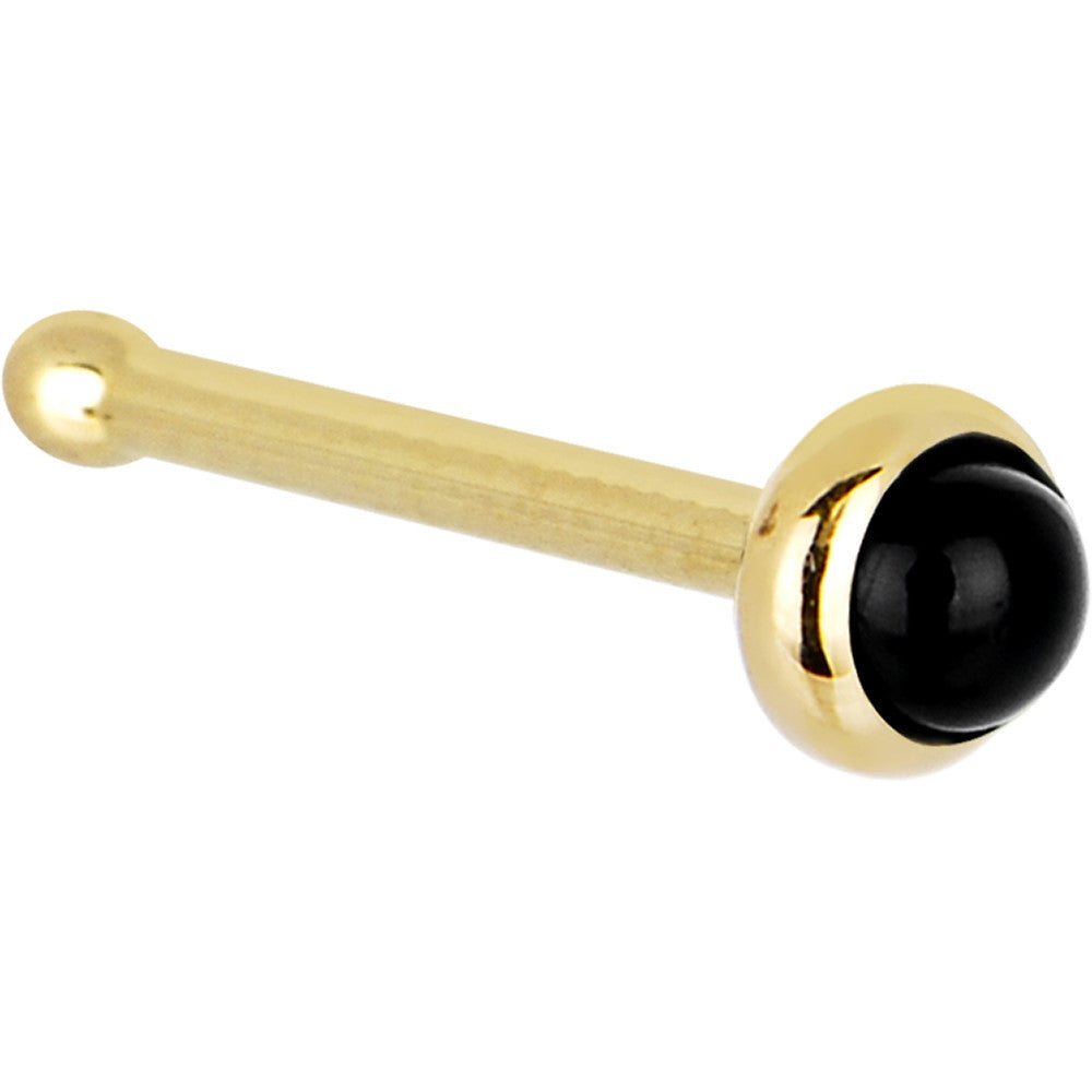 BodyCandy Solid 14K Yellow Gold 2mm Onyx Nose Ring — detail close-up