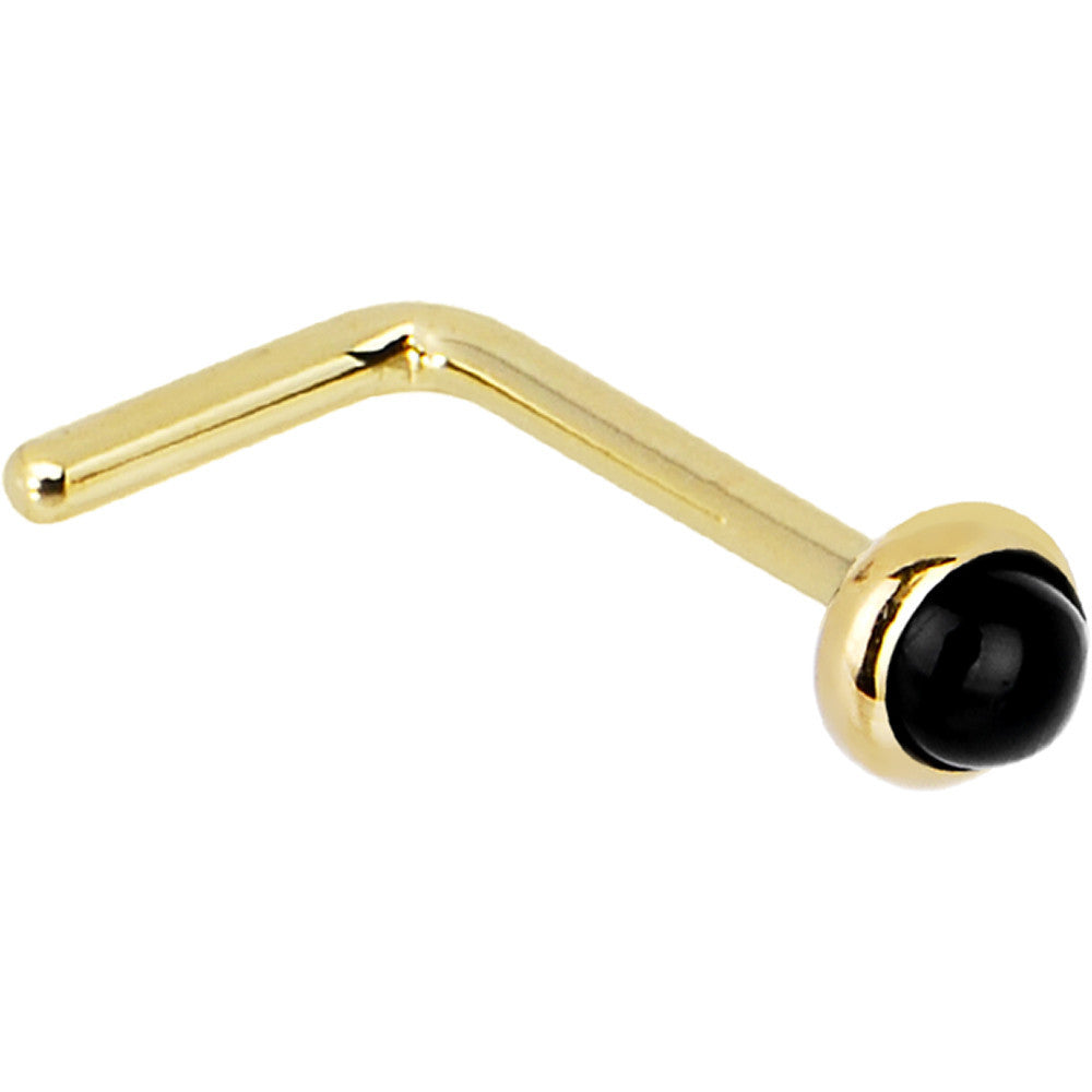 BodyCandy Solid 14K Yellow Gold 2mm Onyx Nose Ring — side view