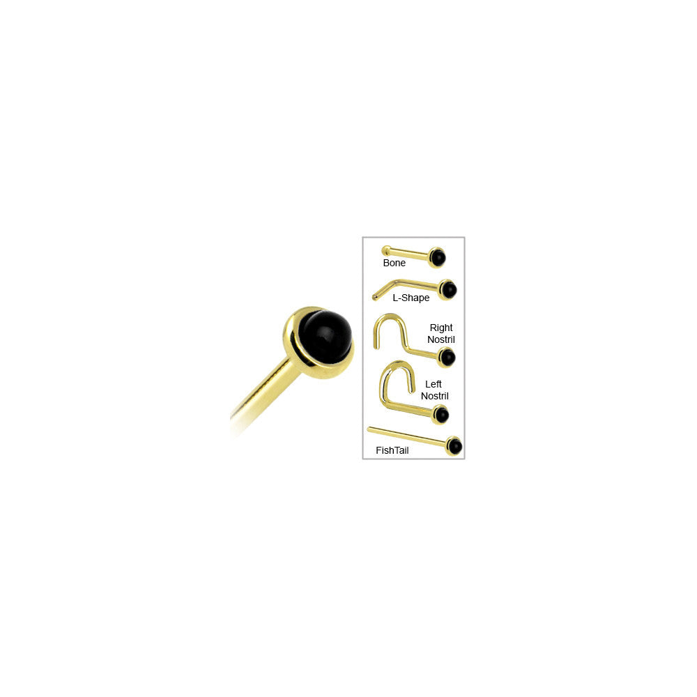 BodyCandy Solid 14K Yellow Gold 2mm Onyx Nose Ring — in-use photo