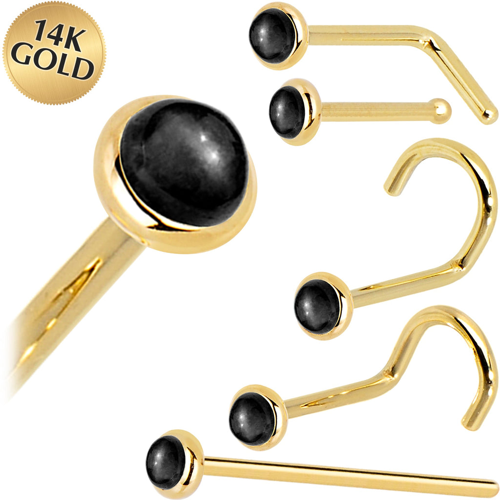 BodyCandy Solid 14K Yellow Gold 2mm Onyx Nose Ring — main product shot