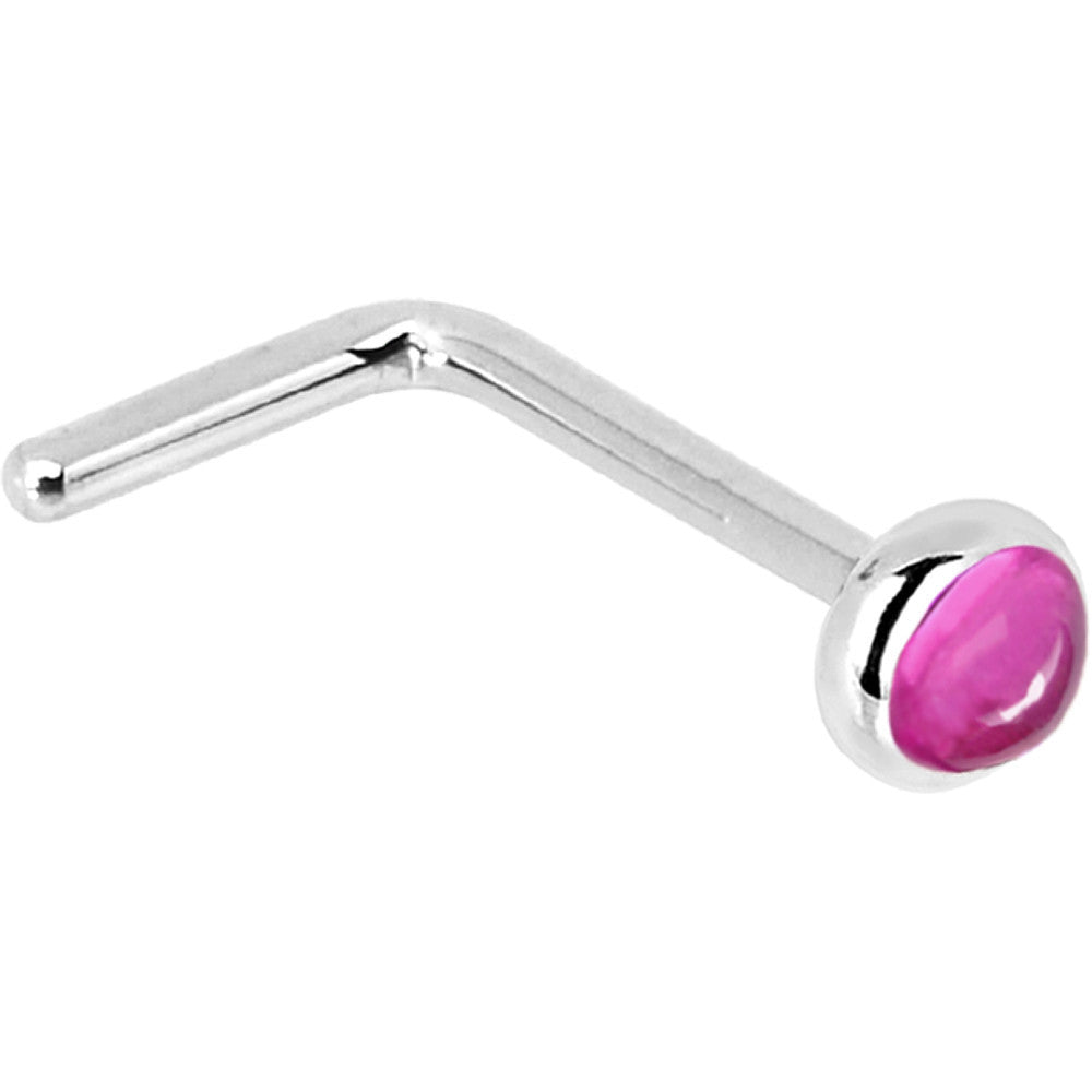 BodyCandy Solid 14K White Gold 2mm Pink Tourmaline Nose Ring — side view