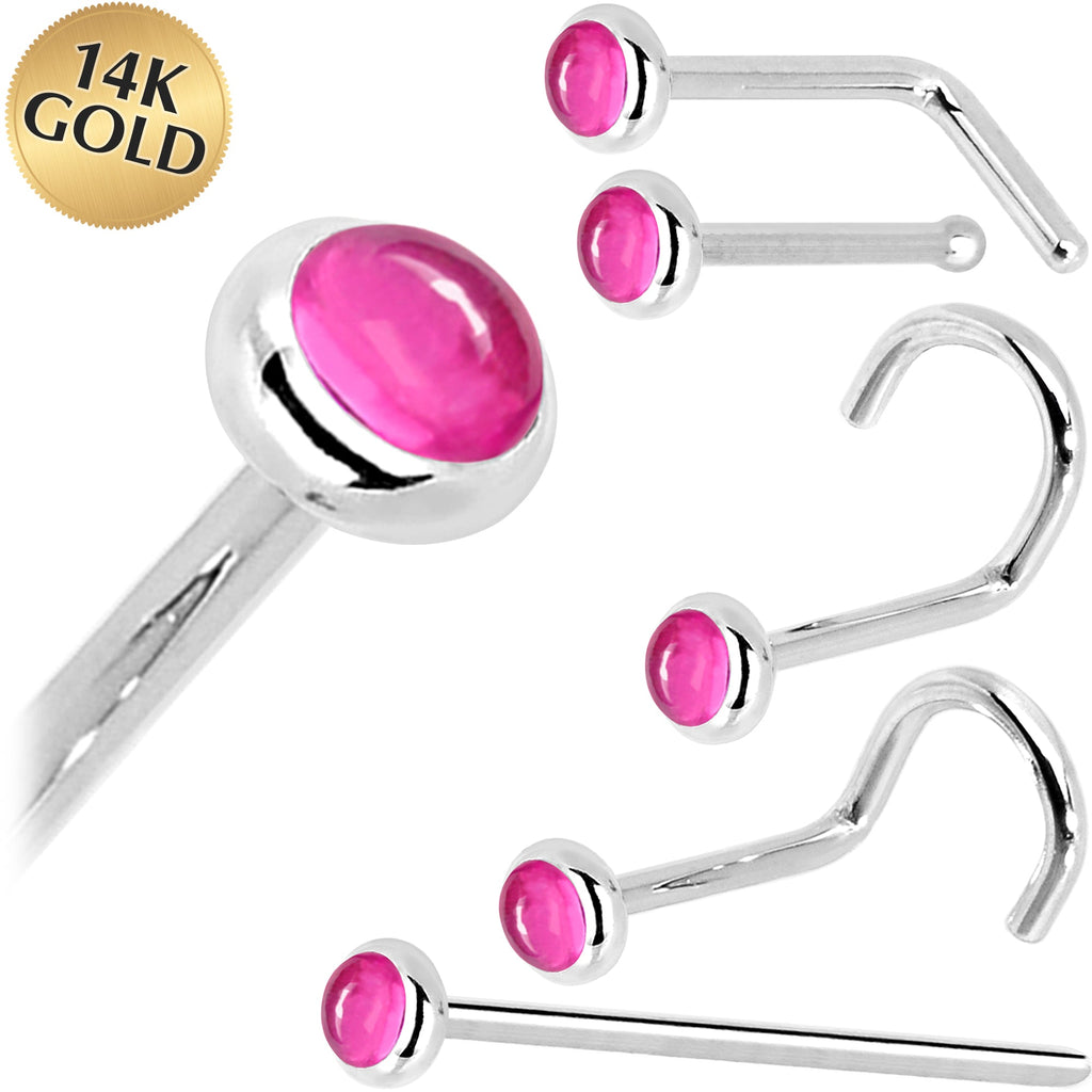 BodyCandy Solid 14K White Gold 2mm Pink Tourmaline Nose Ring — main product shot