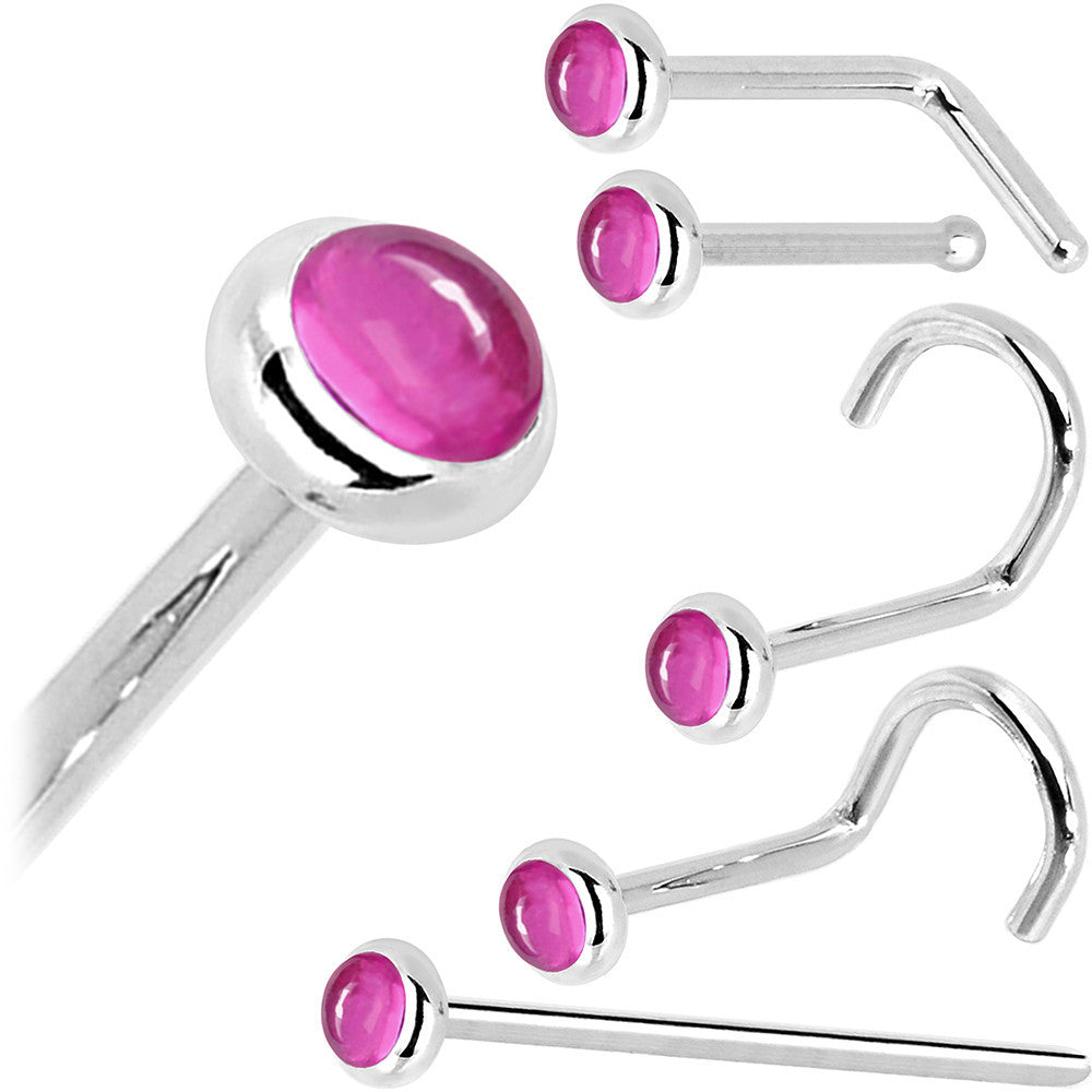 BodyCandy Solid 14K White Gold 2mm Pink Tourmaline Nose Ring — in-use photo
