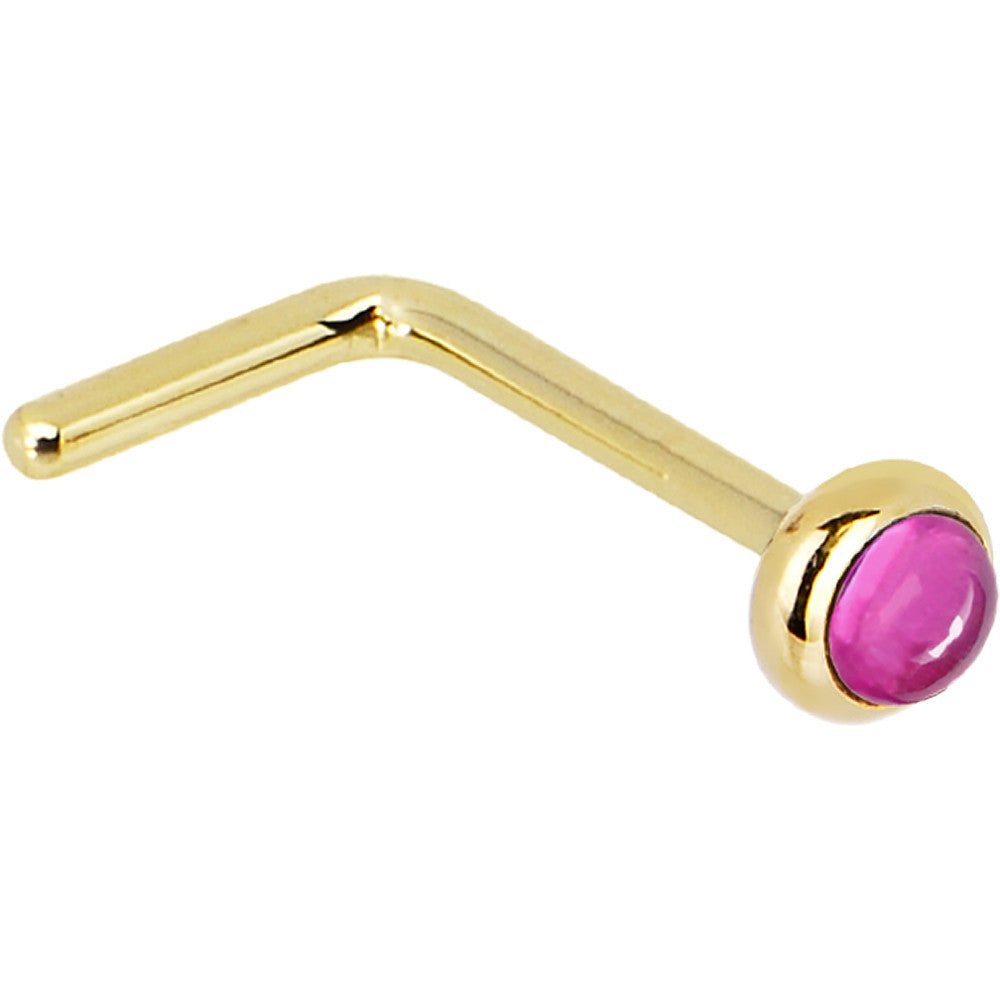 BodyCandy Solid 14K Yellow Gold 2mm Pink Tourmaline Nose Ring — side view
