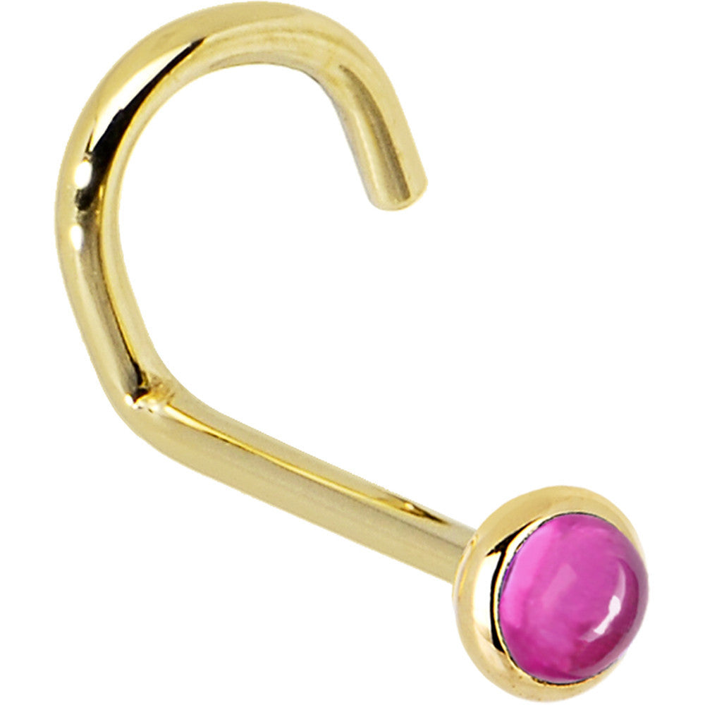 BodyCandy Solid 14K Yellow Gold 2mm Pink Tourmaline Nose Ring — back view
