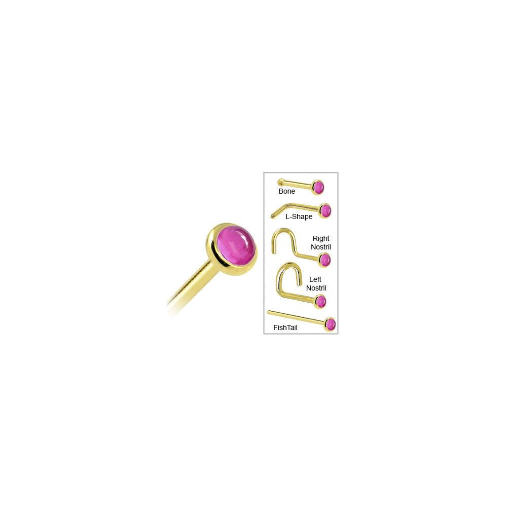 BodyCandy Solid 14K Yellow Gold 2mm Pink Tourmaline Nose Ring — in-use photo