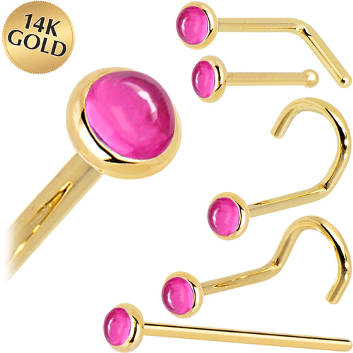BodyCandy Solid 14K Yellow Gold 2mm Pink Tourmaline Nose Ring — main product shot
