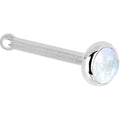 BodyCandy Solid 14K White Gold 2mm Rainbow Moonstone Nose Ring — detail close-up