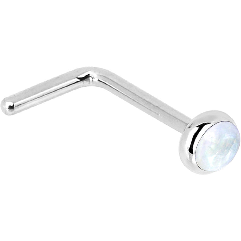 BodyCandy Solid 14K White Gold 2mm Rainbow Moonstone Nose Ring — side view