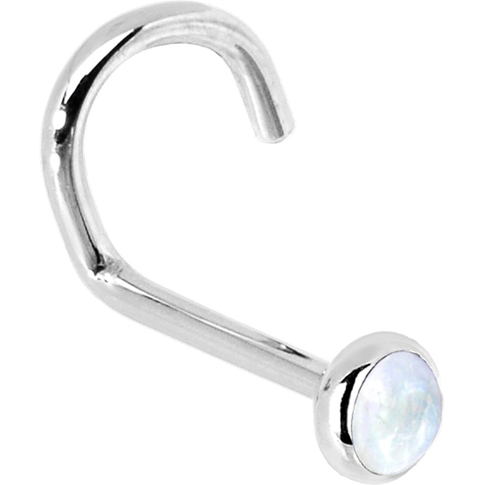 BodyCandy Solid 14K White Gold 2mm Rainbow Moonstone Nose Ring — back view