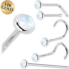 Solid 14K White Gold 2mm Rainbow Moonstone Nose Ring