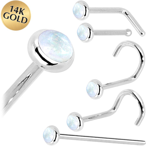 BodyCandy Solid 14K White Gold 2mm Rainbow Moonstone Nose Ring — main product shot