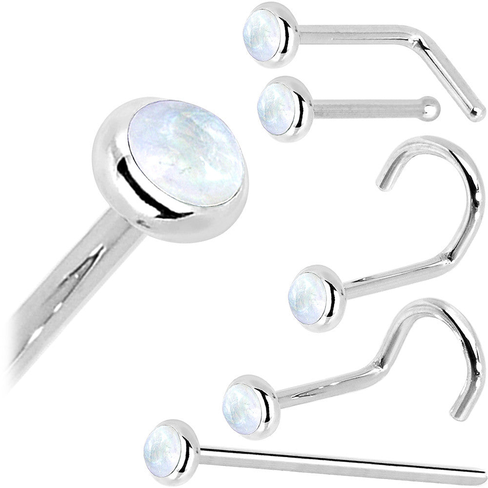 BodyCandy Solid 14K White Gold 2mm Rainbow Moonstone Nose Ring — size reference