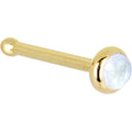 BodyCandy Solid 14K Yellow Gold 2mm Rainbow Moonstone Nose Ring — detail close-up