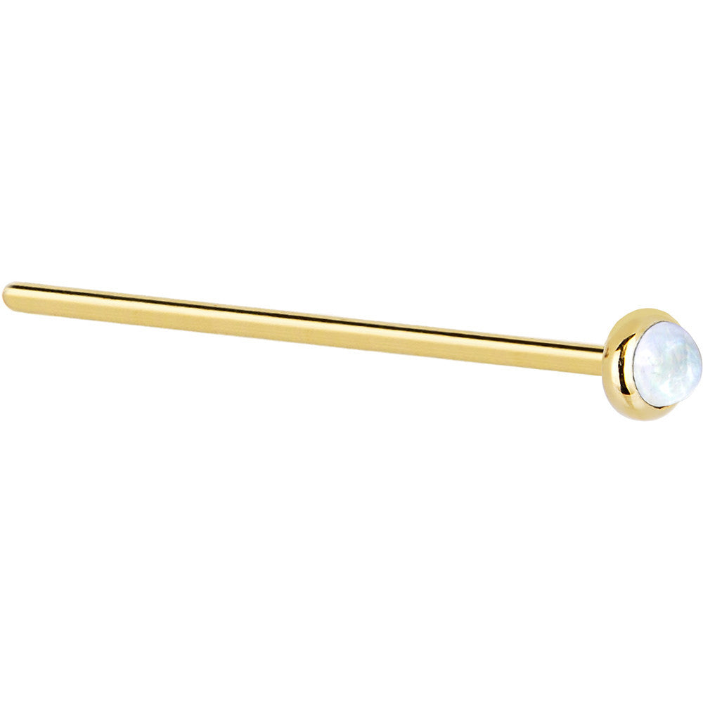 BodyCandy Solid 14K Yellow Gold 2mm Rainbow Moonstone Nose Ring — lifestyle context