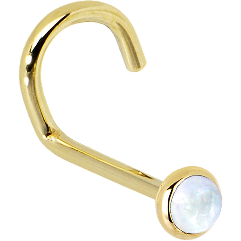 BodyCandy Solid 14K Yellow Gold 2mm Rainbow Moonstone Nose Ring — back view