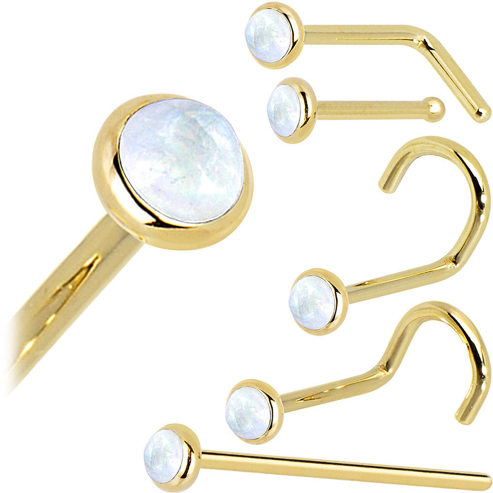 BodyCandy Solid 14K Yellow Gold 2mm Rainbow Moonstone Nose Ring — size reference