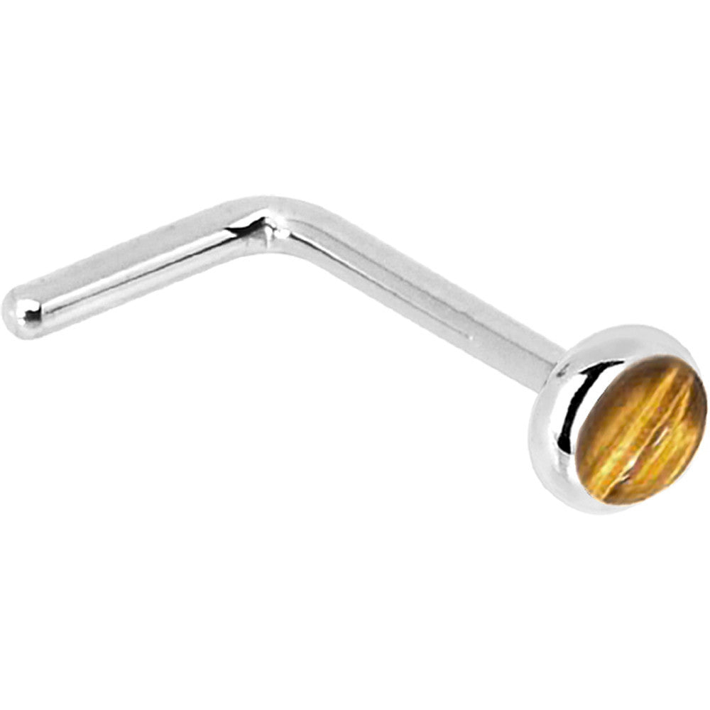 BodyCandy Solid 14K White Gold 2mm Tiger Eye Nose Ring — side view