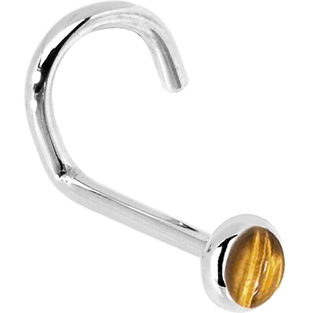 BodyCandy Solid 14K White Gold 2mm Tiger Eye Nose Ring — back view