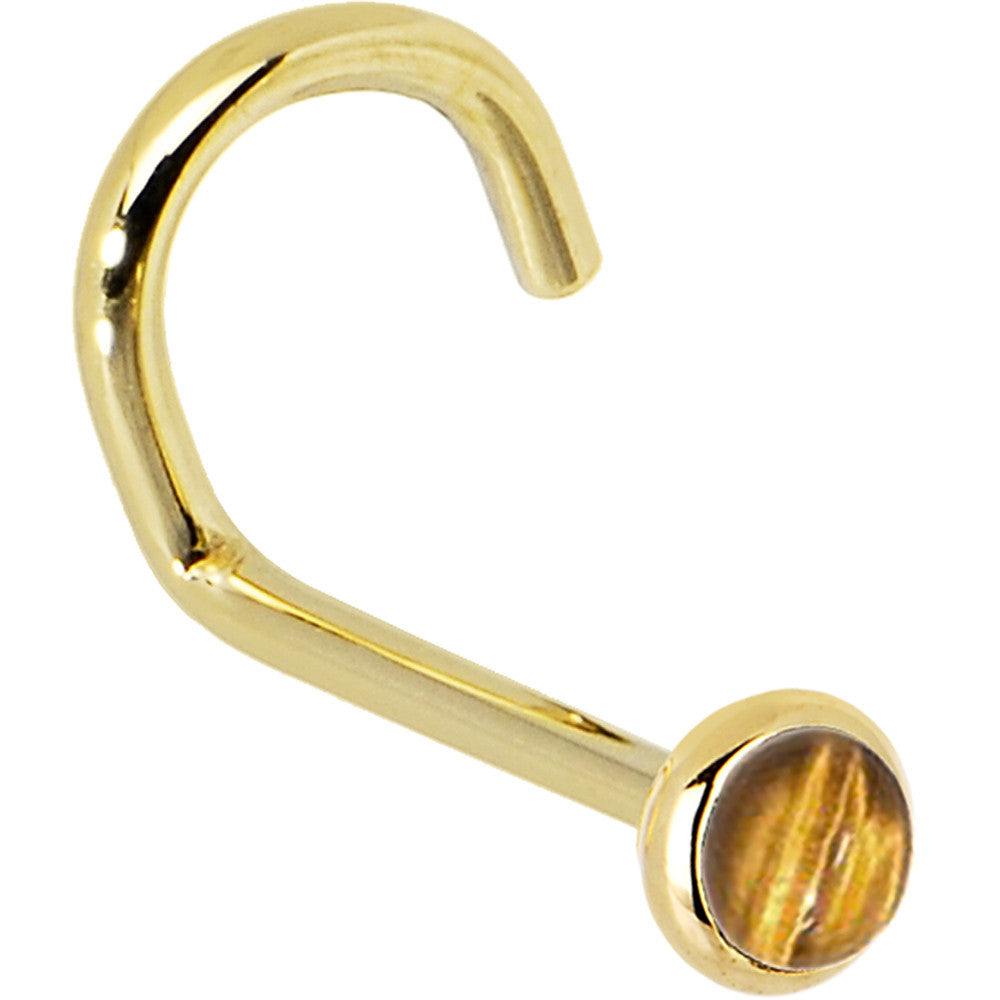 BodyCandy Solid 14K Yellow Gold 2mm Tiger Eye Nose Ring — back view