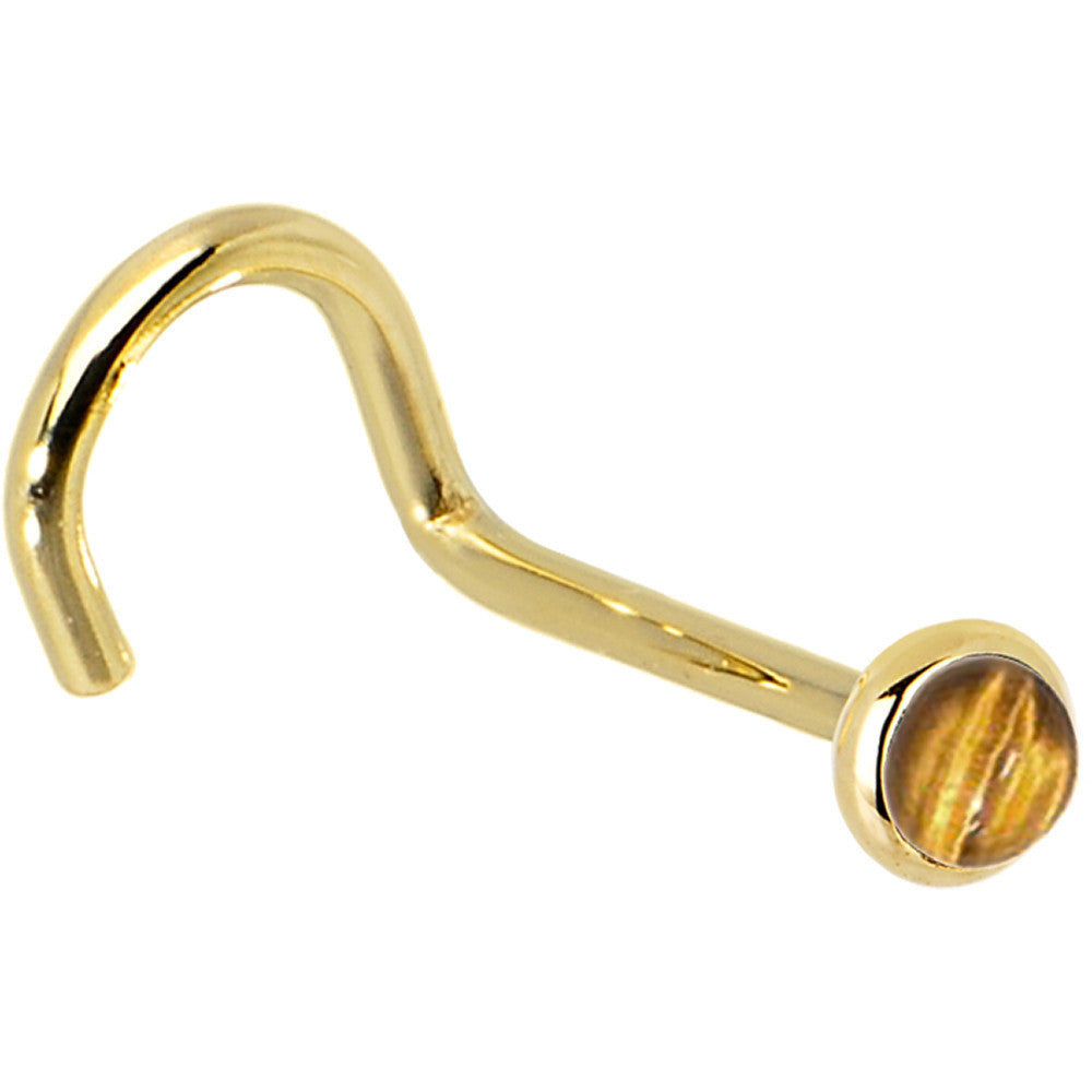 BodyCandy Solid 14K Yellow Gold 2mm Tiger Eye Nose Ring — alternative angle