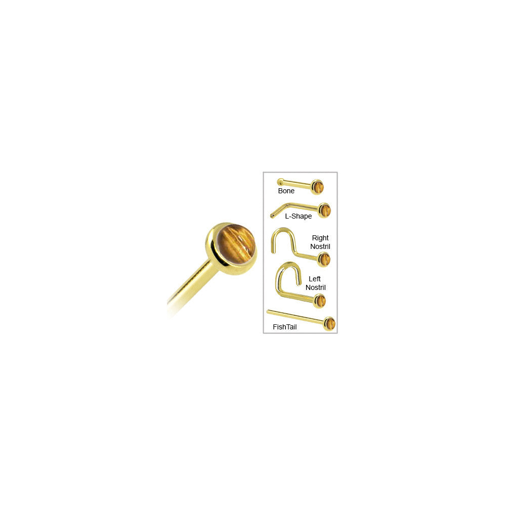 BodyCandy Solid 14K Yellow Gold 2mm Tiger Eye Nose Ring — in-use photo