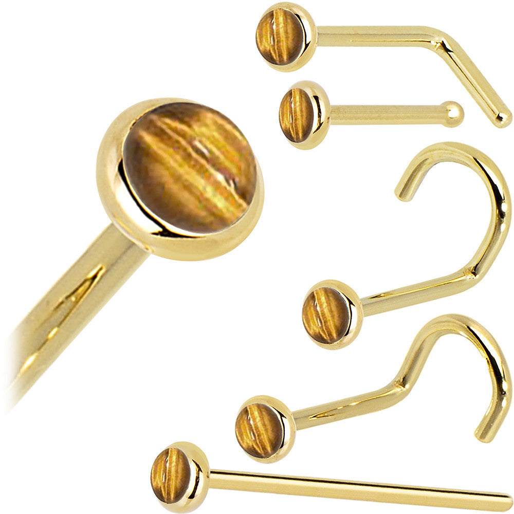 BodyCandy Solid 14K Yellow Gold 2mm Tiger Eye Nose Ring — size reference