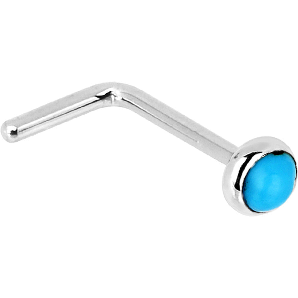 BodyCandy Solid 14K White Gold 2mm Turquoise Nose Ring — side view