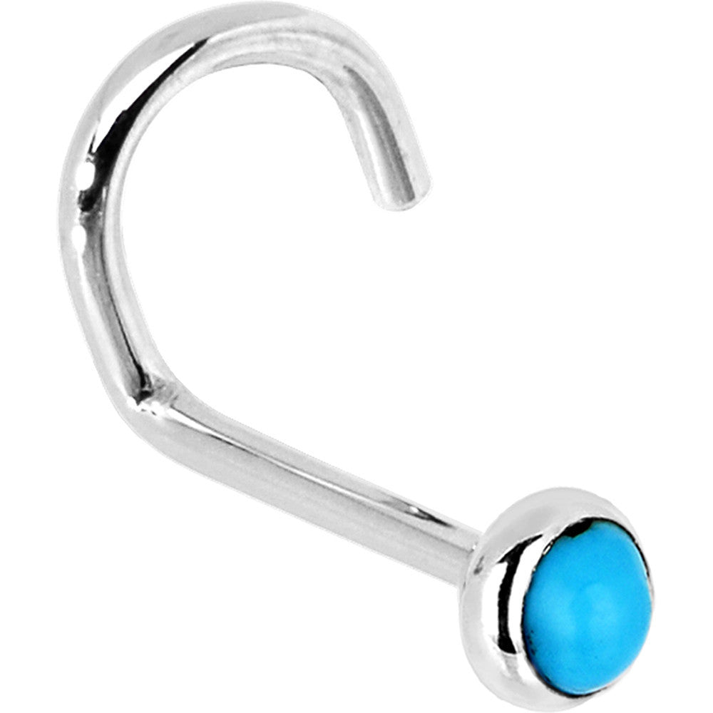 BodyCandy Solid 14K White Gold 2mm Turquoise Nose Ring — back view