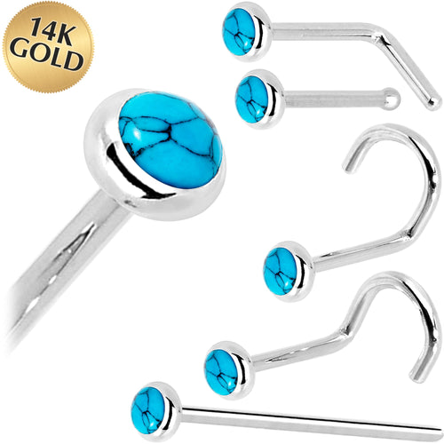 BodyCandy Solid 14K White Gold 2mm Turquoise Nose Ring — main product shot