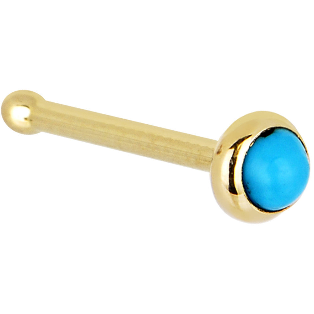 BodyCandy Solid 14K Yellow Gold 2mm Turquoise Nose Ring — detail close-up