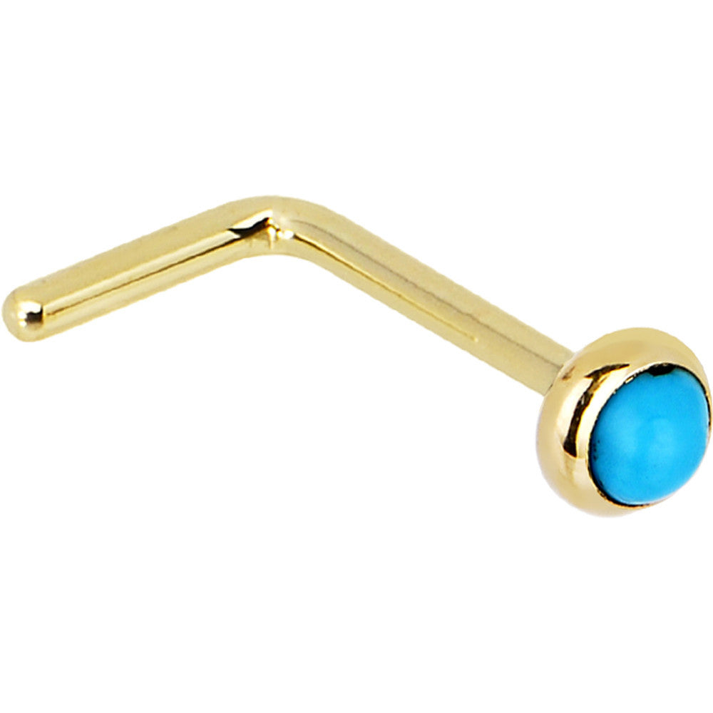 BodyCandy Solid 14K Yellow Gold 2mm Turquoise Nose Ring — side view
