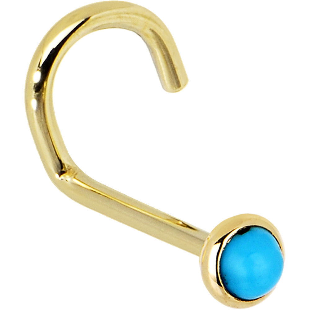 BodyCandy Solid 14K Yellow Gold 2mm Turquoise Nose Ring — back view