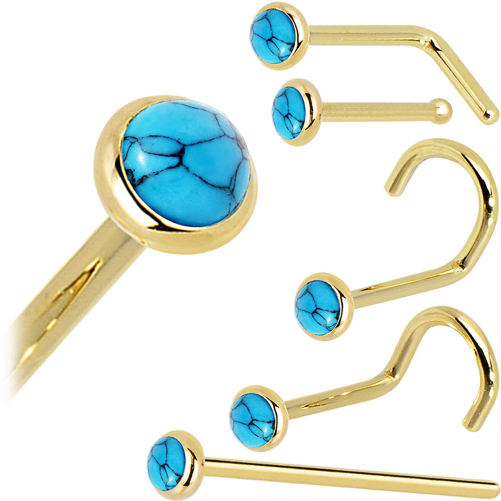 BodyCandy Solid 14K Yellow Gold 2mm Turquoise Nose Ring — size reference