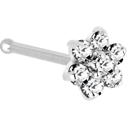 BodyCandy Solid 14K White Gold Clear Cubic Zirconia Flower Nose Ring — detail close-up