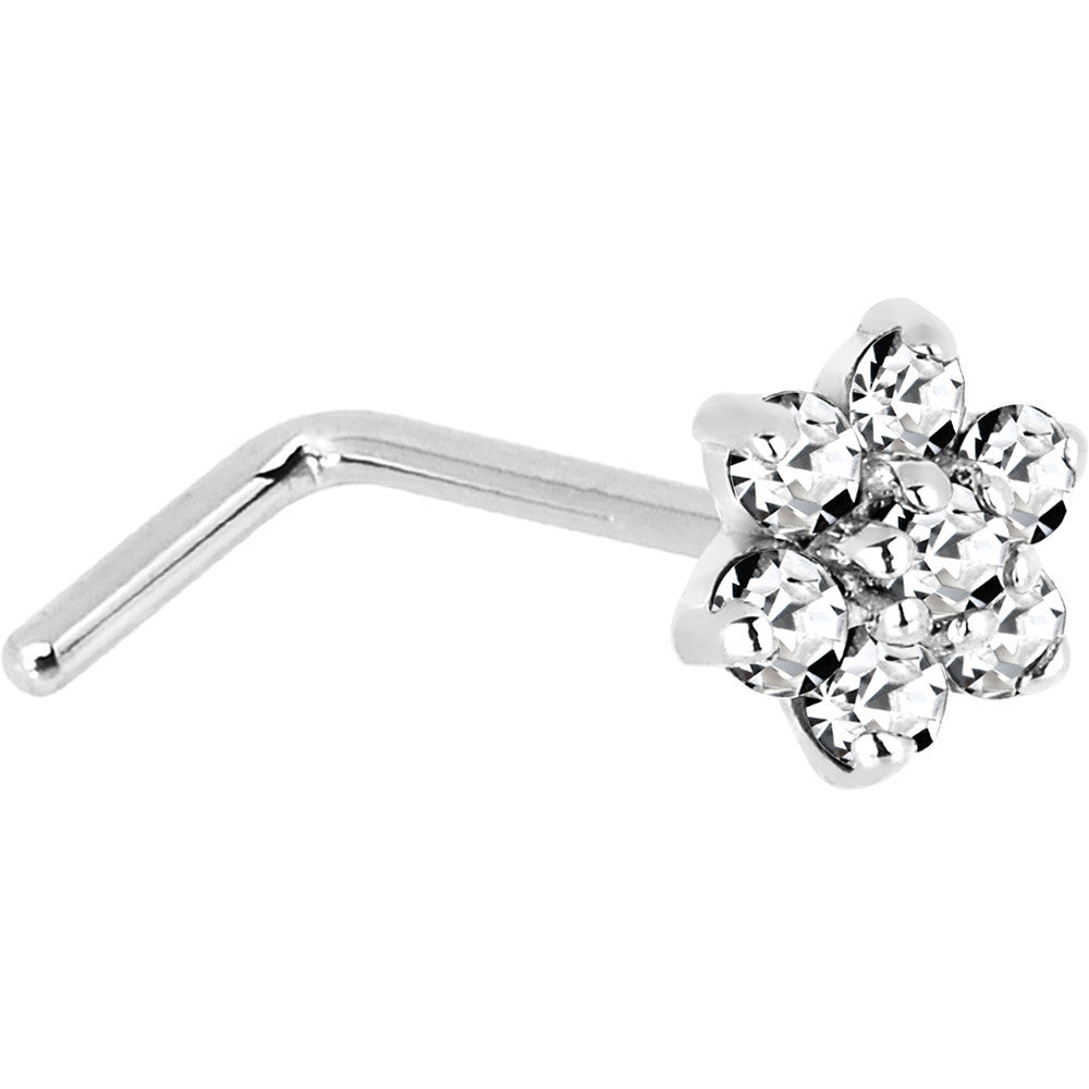 BodyCandy Solid 14K White Gold Clear Cubic Zirconia Flower Nose Ring — side view
