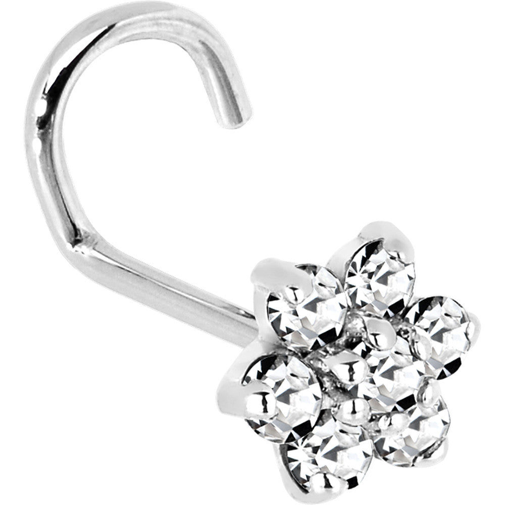BodyCandy Solid 14K White Gold Clear Cubic Zirconia Flower Nose Ring — back view