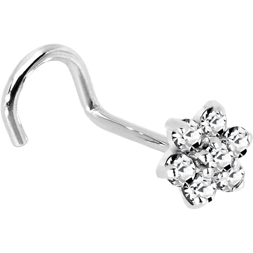 BodyCandy Solid 14K White Gold Clear Cubic Zirconia Flower Nose Ring — alternative angle