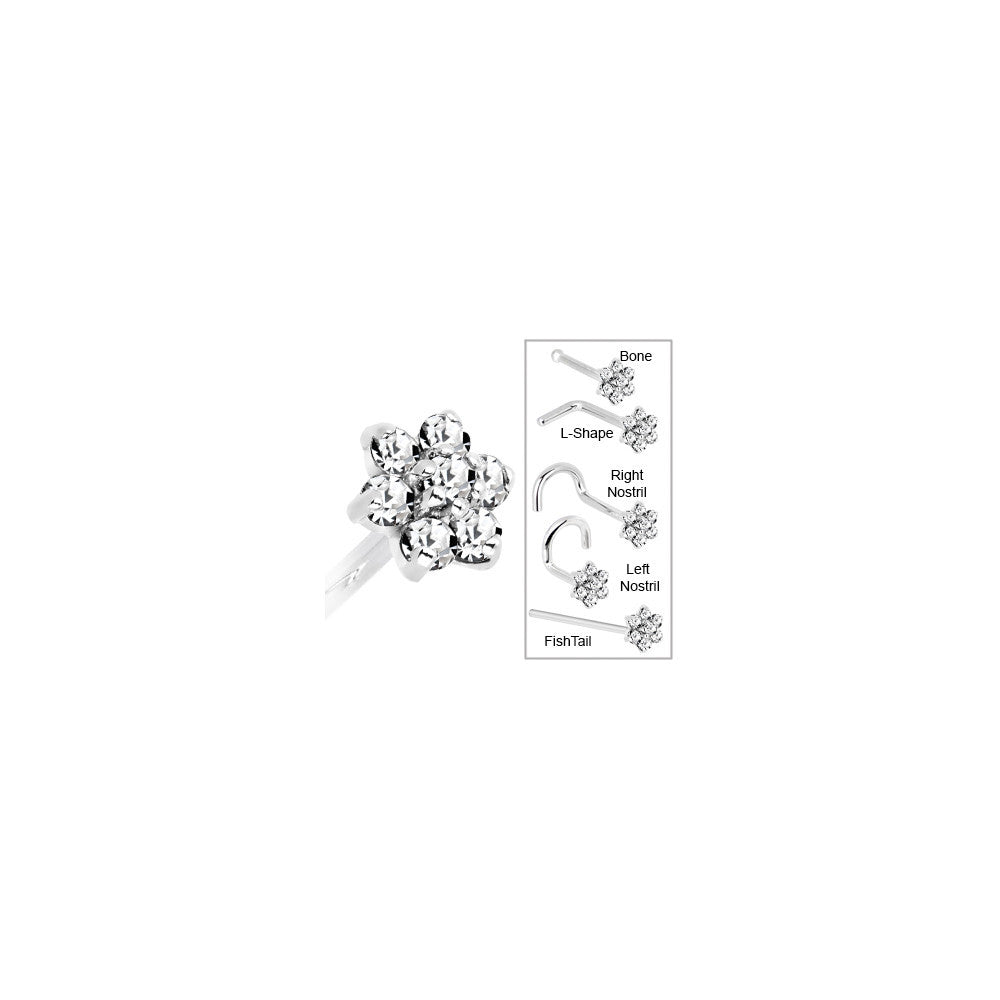 BodyCandy Solid 14K White Gold Clear Cubic Zirconia Flower Nose Ring — in-use photo