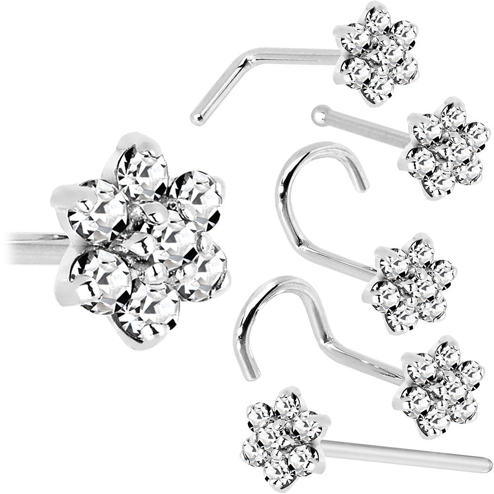 BodyCandy Solid 14K White Gold Clear Cubic Zirconia Flower Nose Ring — size reference